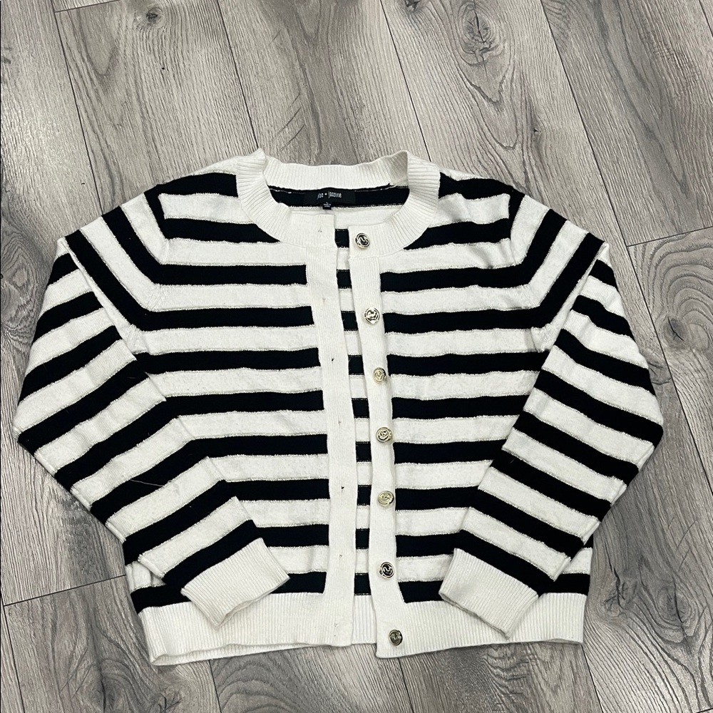 Classic Black and White Striped Cardigan